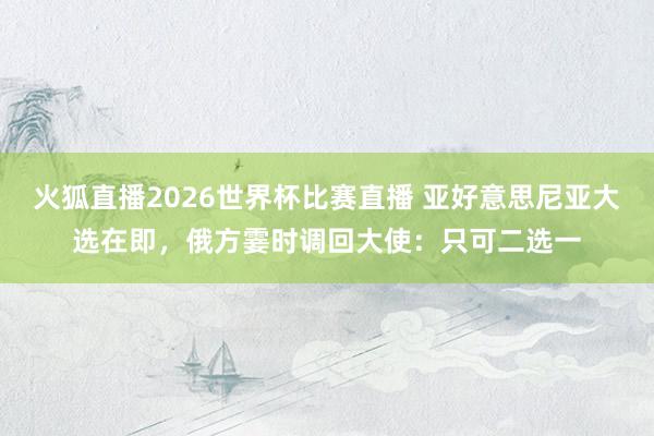 火狐直播2026世界杯比赛直播 亚好意思尼亚大选在即，俄方霎时调回大使：只可二选一