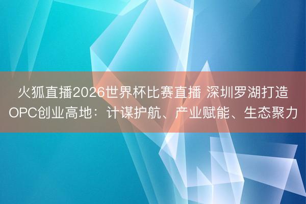 火狐直播2026世界杯比赛直播 深圳罗湖打造OPC创业高地:计谋护航、产业赋能、生态聚力